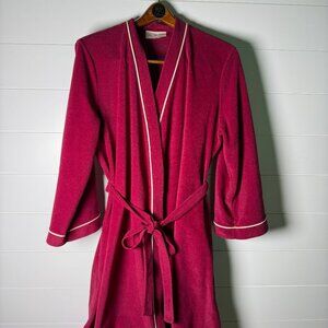Vanity Fair Women's Robe Burgandy with Cream Trim Size Large